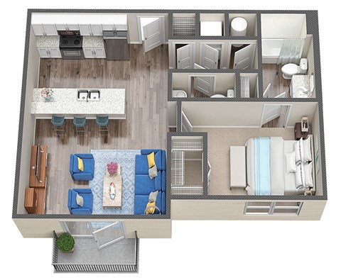 1 Bedroom 1.5 Bath Floor Plan at Waterline Bonita Springs, Bonita Springs, Florida